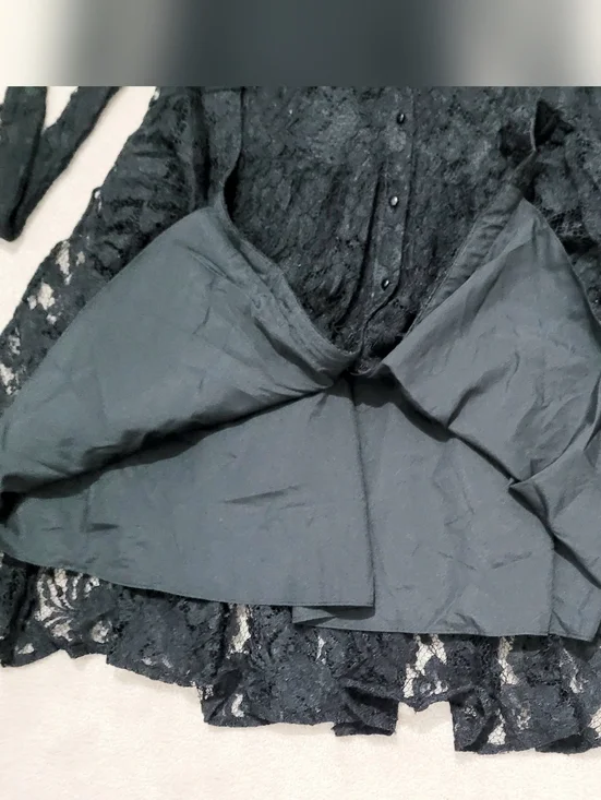 NEW Nanette Lepore Black Lace Dress Size 12 Sheer Overlay Belted Midi Elegant - Picture 9 of 13